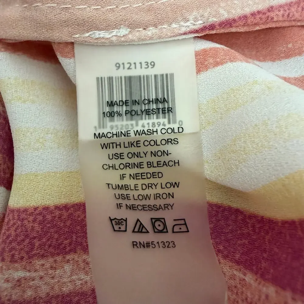 Vince Camuto vertical stripe split neck blouse top sleeveless pink yellow white
